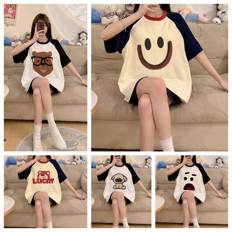 2026 Cartoon Print Korean Style Simple Loose Large Size Pajamas Summer Women's Dormitory Home Wear Set Can Be Worn Outside 2026 Cartoon Print Korean Style Simple Loose Large Size Pajamas Summer Women's Dormitory Home Wear Set Can Be Worn Outside
