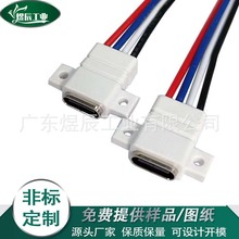 TYPE-C防水母座四线竖耳6P注塑带端子锁螺丝快充大电流充电接口