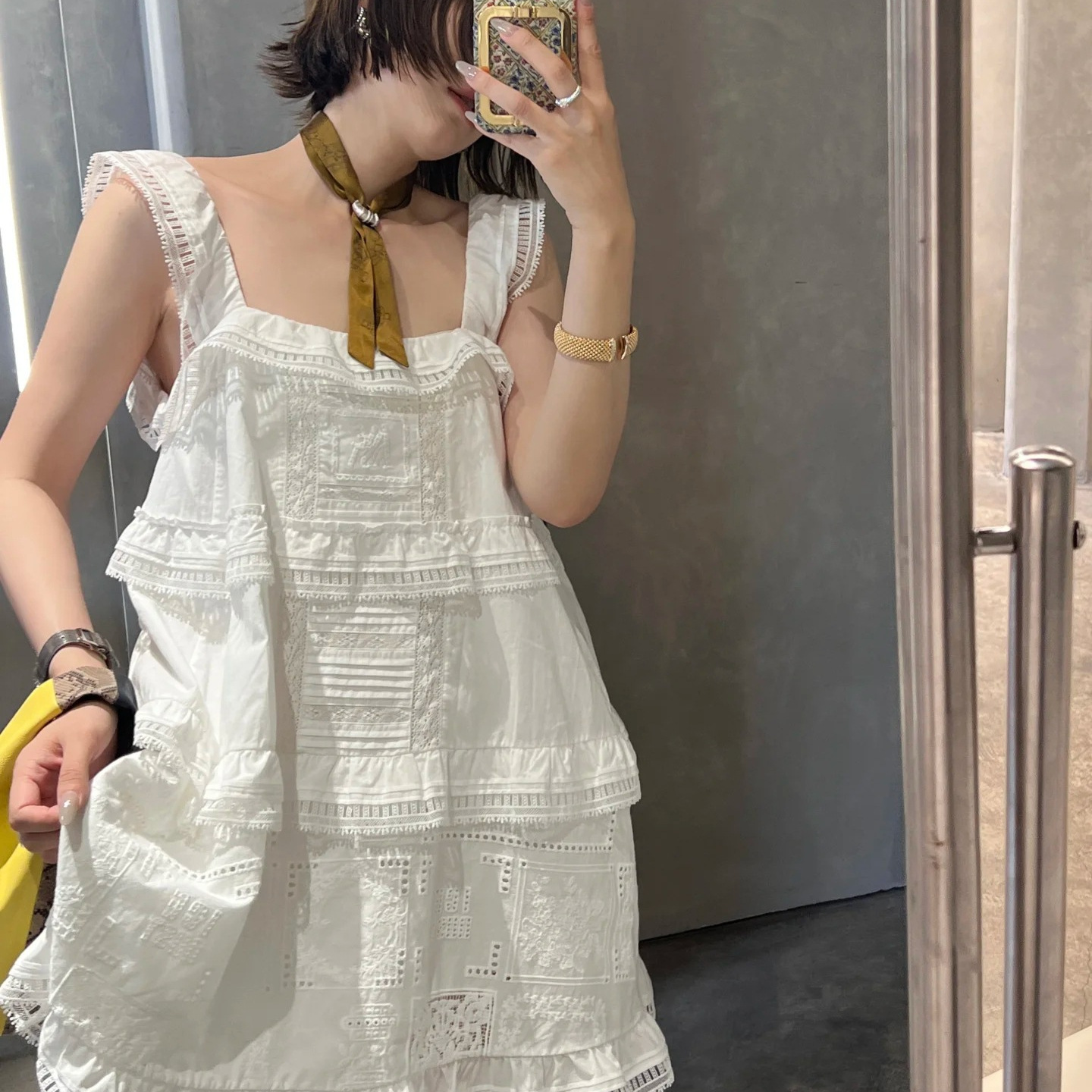 定 ~ 製ICE家25春夏甘美気質白色レース袖なし上着ファッション百合綿布ストラップ