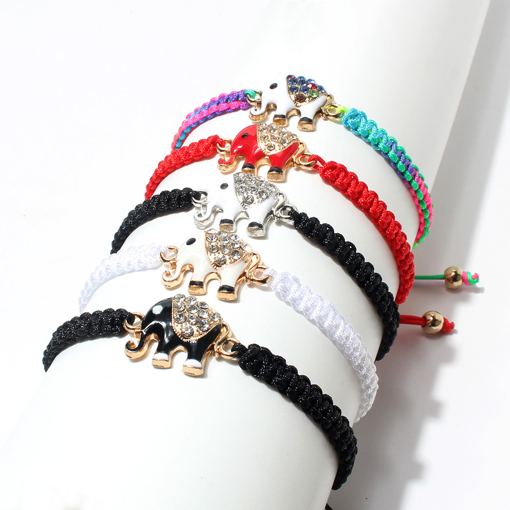fashion hand-woven multi-color red rope elephant copper bracelet