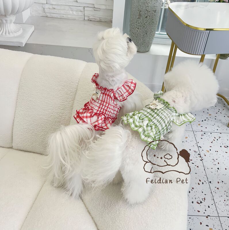 (send bow) spring and summer new plaid pull rubber short skirt small and medium-sized dog manufacturers dog clothes wholesale