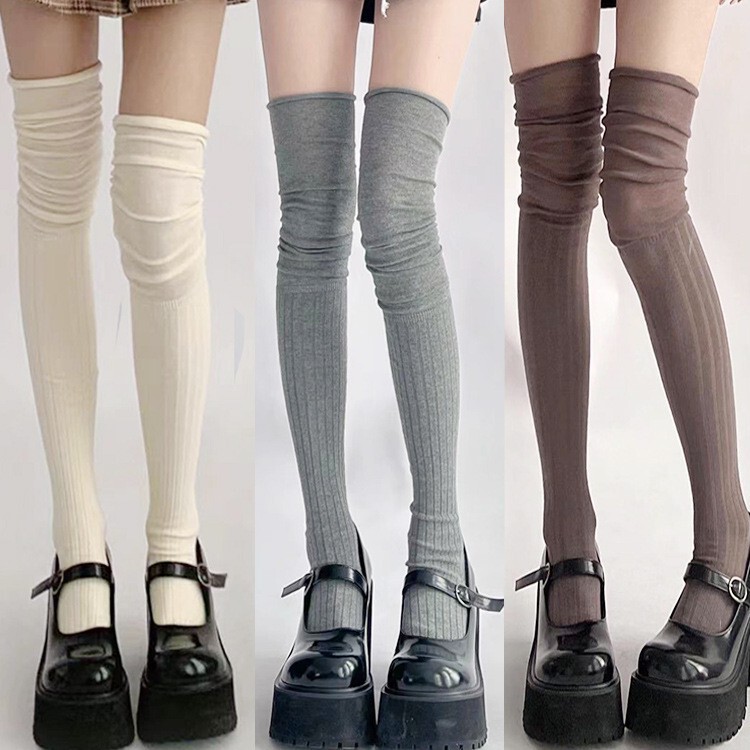 Spring and Autumn Melade with Short Boots and Long Socks, White Slouch Socks, Women's Calf Socks, Summer Thin Boots, Over-The-Knee Socks
