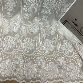 雪纺真丝皱牛奶丝棉线电脑绣花布料刺绣蕾丝水溶花边连衣裙面料