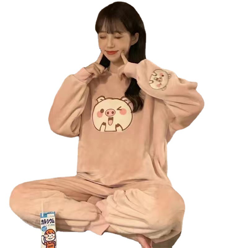 Pijamas de mujer de invierno coral polar estilo coreano más tamaño lindo Otoño e Invierno franela engrosada ropa para el hogar de las mujeres traje de primavera y otoño