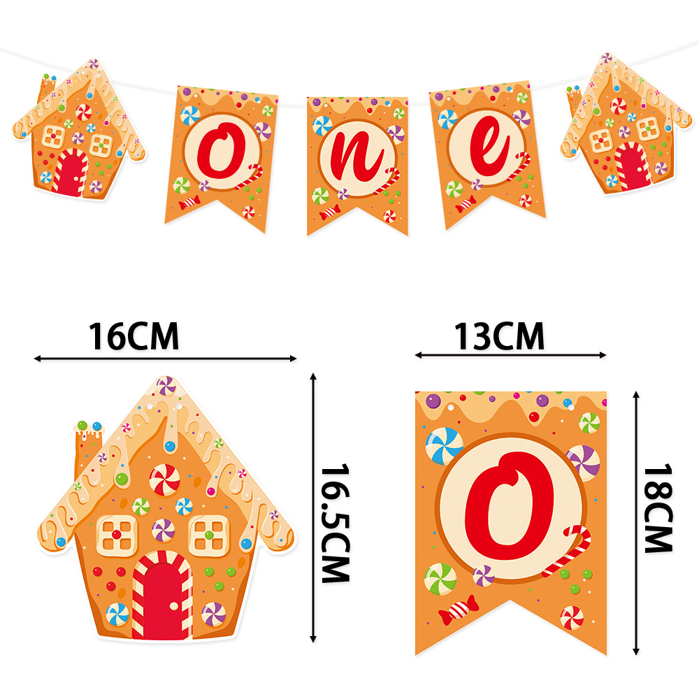 Nuevo conjunto de decoración de fiesta de cumpleaños tira de banderas de Navidad pan de jengibre hombre uno tira de banderas tarta de tarta