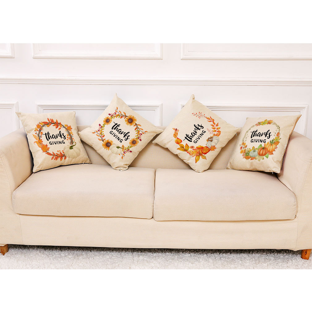亚马逊 跨境感恩节抱枕套 2021新款秋季南瓜亚麻印花沙发抱枕靠枕