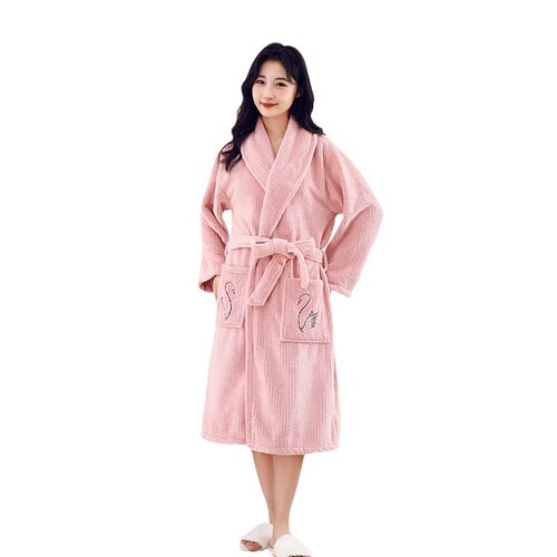 Coral velvet hotel robe for men and women, thick and absorbent, shower and wear bath towel, cross-border corn velvet tie belt robe