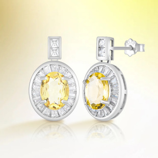 S925 Silver Set Natural Color Treasure Citrine Earrings Jewelry Original Design Women's Light Luxury Gem Fashion Wholesale