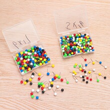 彩色塑料头圆球针盒装办公固定大头针地球针圆球图钉不锈钢定位针