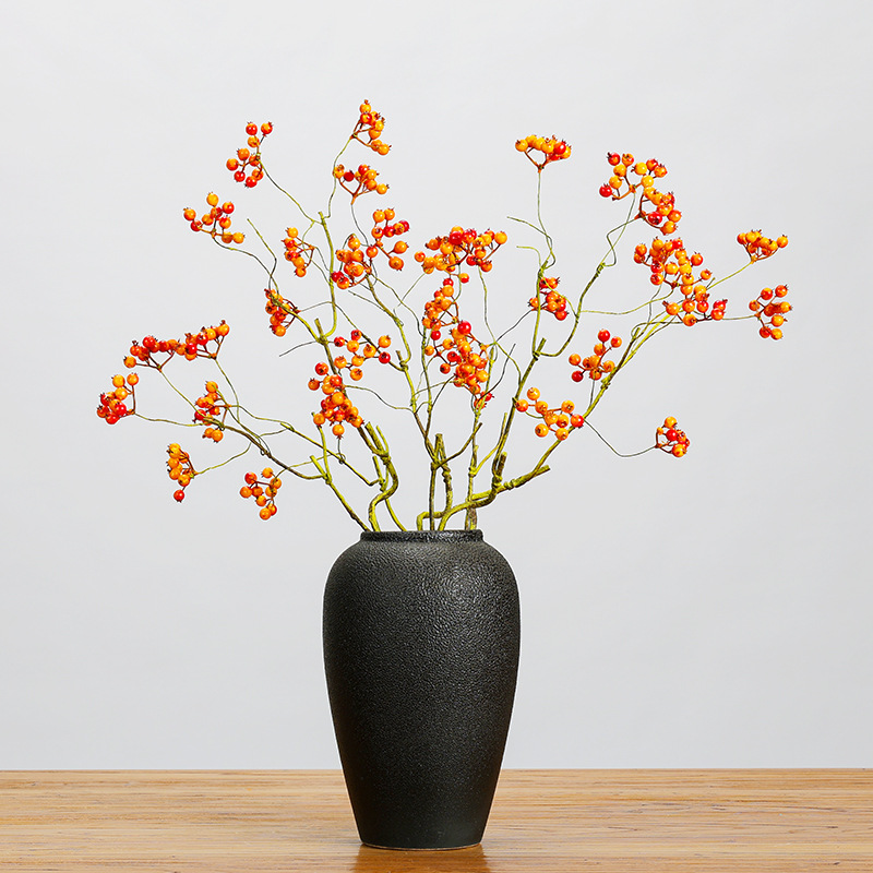 跨境小枝仿真花浆果马桑果红果枯枝花艺设计造景装饰藤条摄影道具