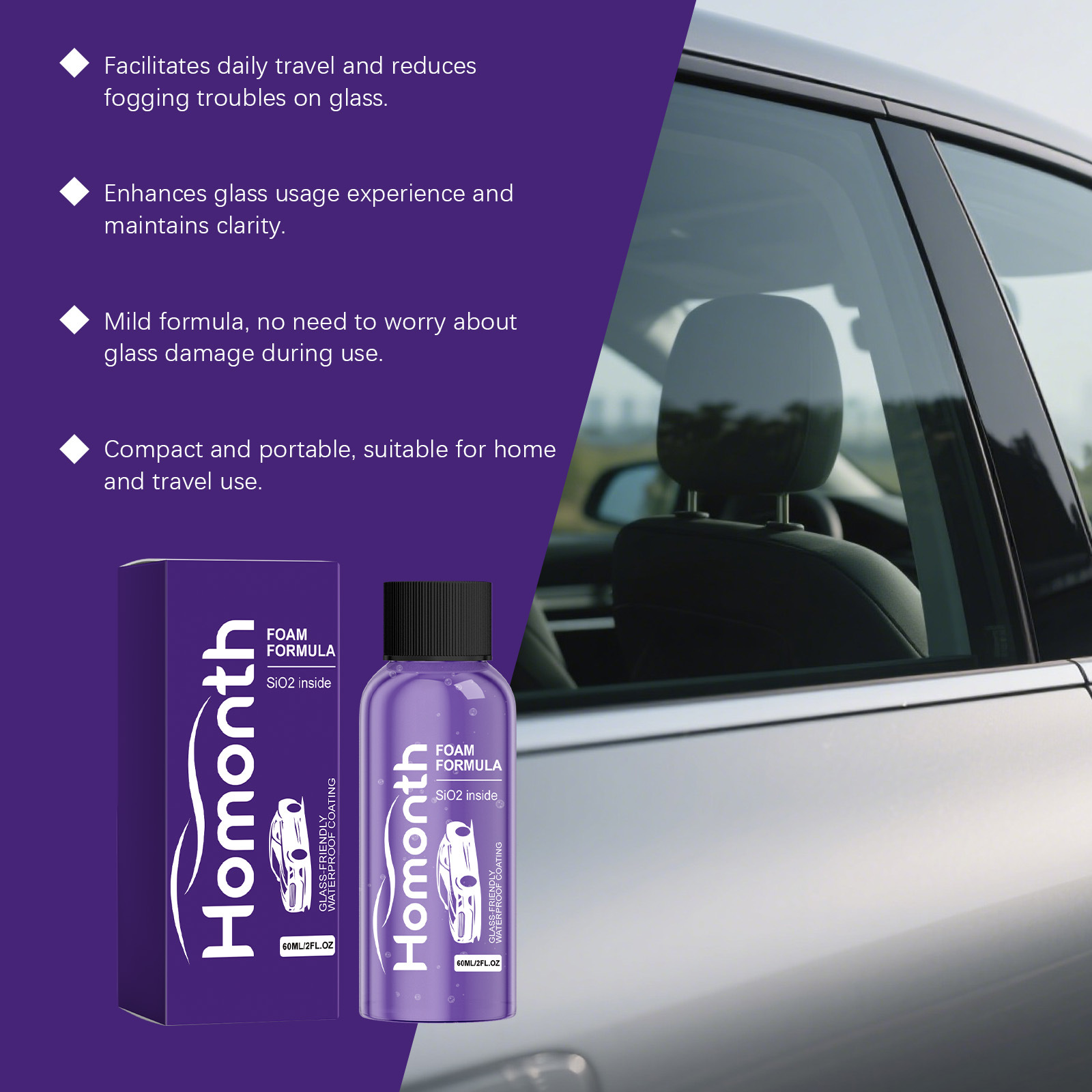 Homonth Car Glass Waterproof Coating, Rain Repellent, Clear Vision, Car Window and Rearview Mirror Coating Agent