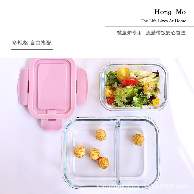 Una variedad de cajas de almuerzo de vidrio rectangular calentamiento de microondas cajas de almuerzo especial con cubierta de cubierta de vidrio resistente al calor