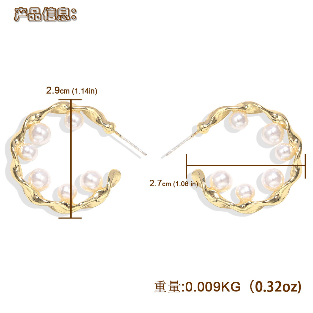 Vente En Gros Boucles D&#39;oreilles En Perles De Texture En Métal Rose Mat En Relief Simples Nihaojewelry display picture 3