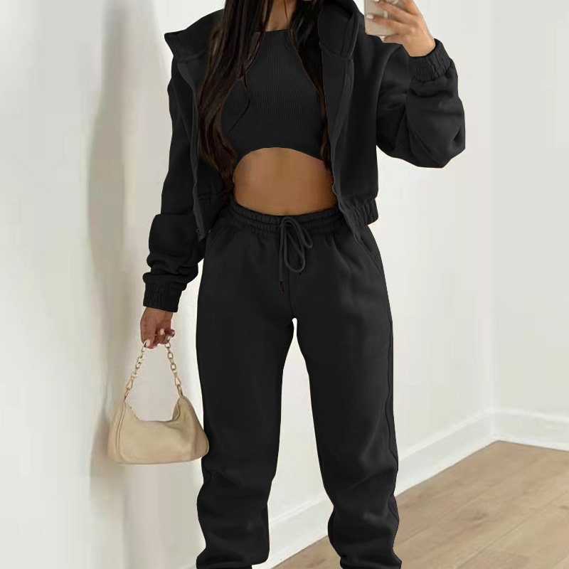 2026 New Spring Women's Clothing European And American Outfit Solid Color Hooded Sweatshirt Casual Fashion Sports Set_ecoleips.com