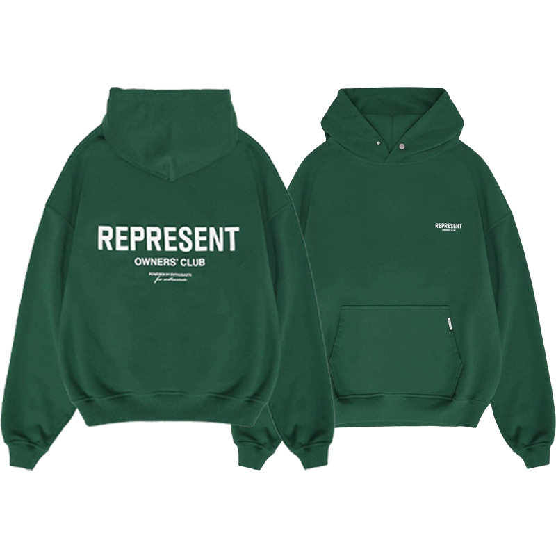 Transfronterizo REPRESENTAR PROPIETARIOS CLUB Terry carta impresión High Street Hombres sueltos suéter con capucha de moda