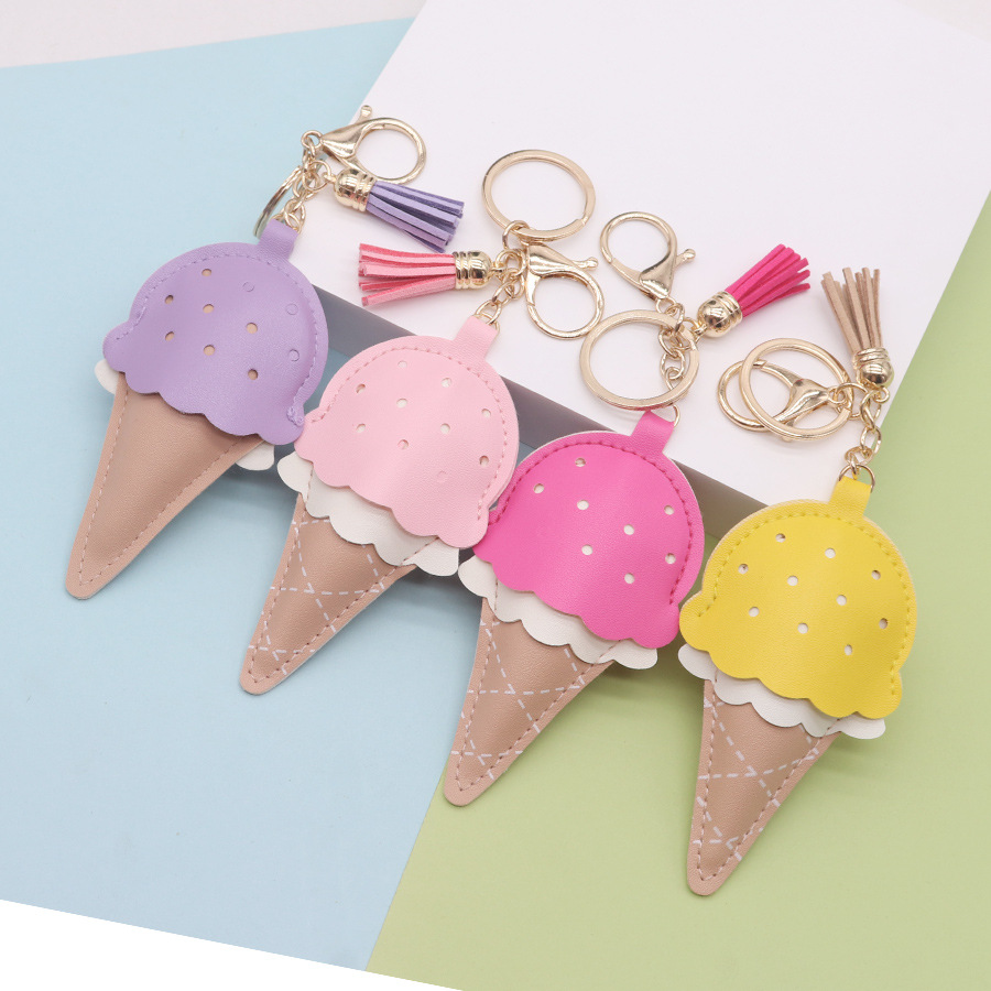 Creativo helado bolso de cuero colgante llavero helado dulce lindo colgante de cuero colgante mochila decoración
