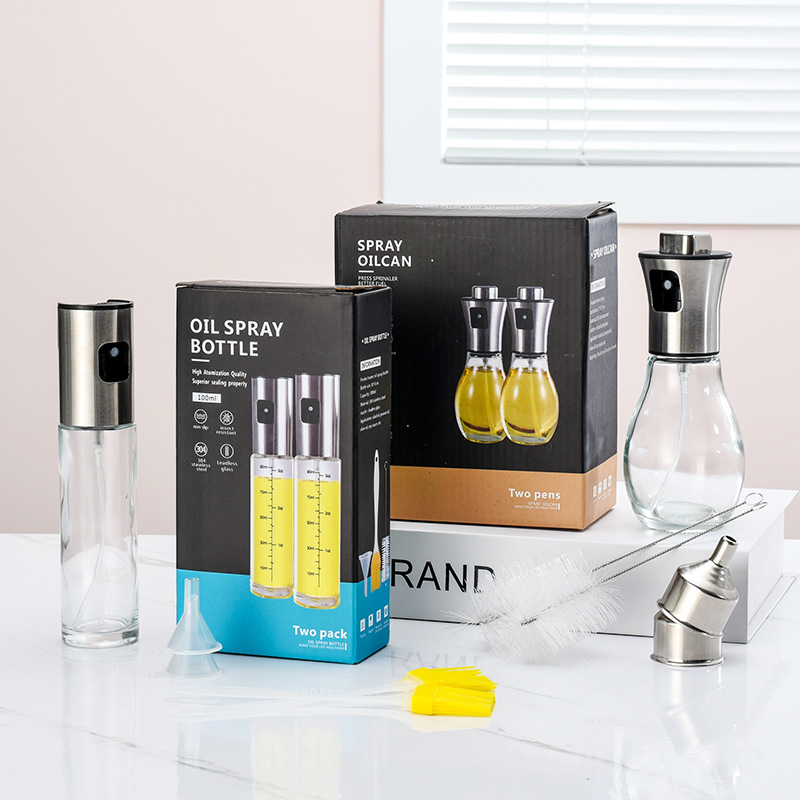 Caja de regalo de 2 piezas 304 de acero inoxidable aceite aerosol olla prensa tipo aceite botella de aceite al aire libre barbacoa hogar aceite olla botella de aceite