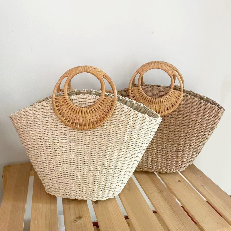 2026 New Style Hand-Held Straw Woven Bag, Simple Forest-Style Woven Women's Bag, Vacation Bag, Versatile Fashion Trendy Bag