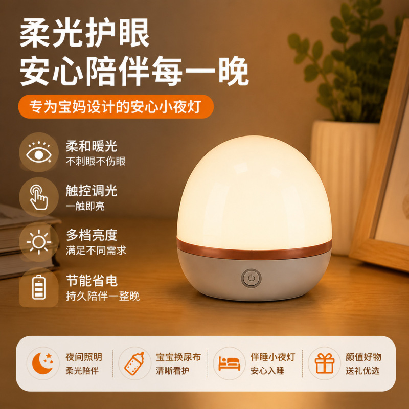 Night Light Bedroom Sleep Lamp Remote Control Rechargeable Model Postpartum Baby Feeding Led Soft Dimming Eye-Protection Bedside Lamp