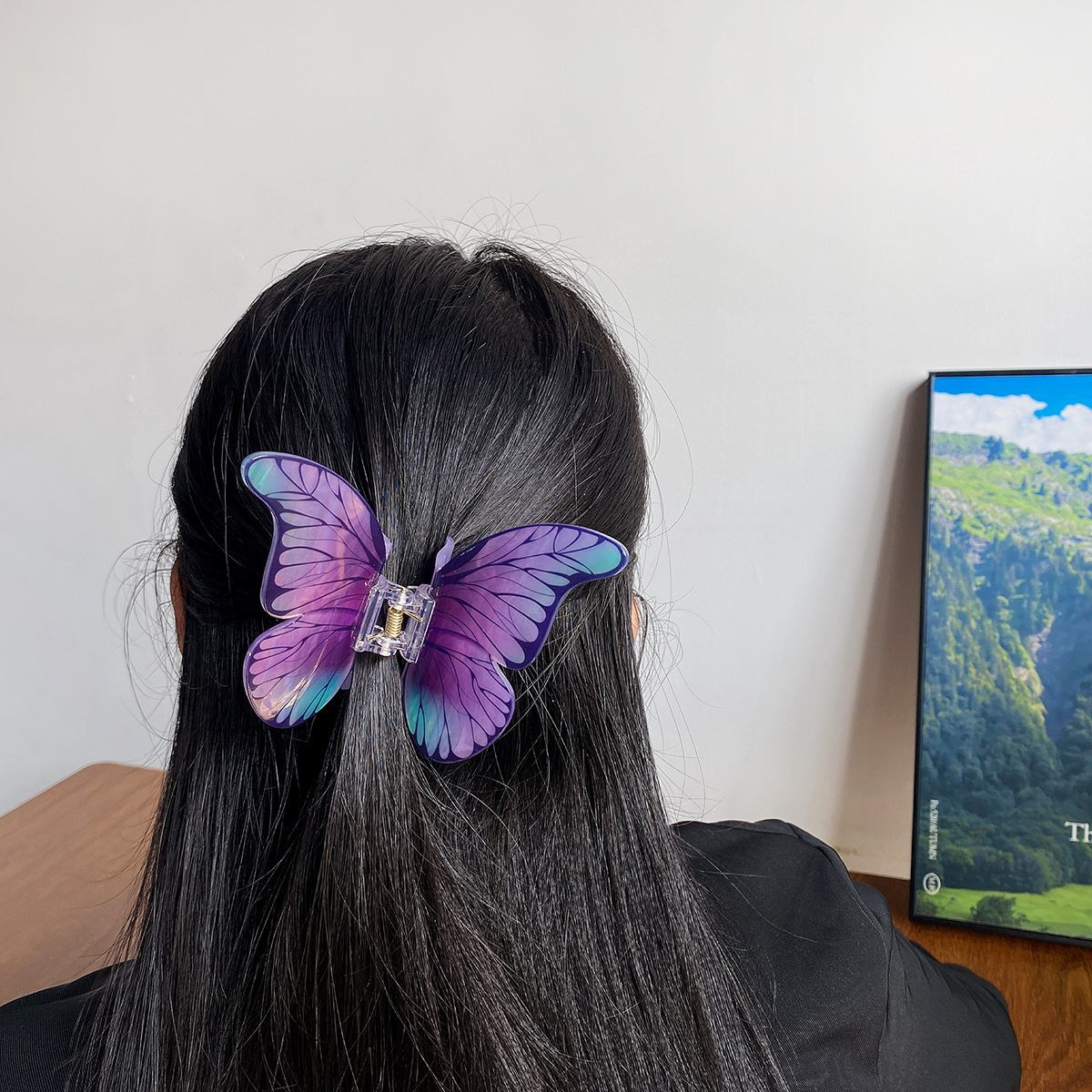 New Beautiful Simulated Butterfly Clip, Feminine Large Printed Hair Clip, Shark Clip on the Back of the Head, High-End Hair Accessory