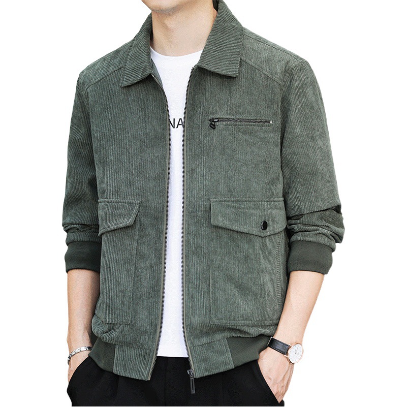 Chaqueta casual de los hombres de primavera, Otoño e Invierno de moda de los hombres chaqueta de solapa de pana estilo Hong Kong para jóvenes y de mediana edad