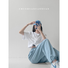 打底衫女夏季新款短袖T恤女装宽松显瘦露脐上衣服女韩国女装批发