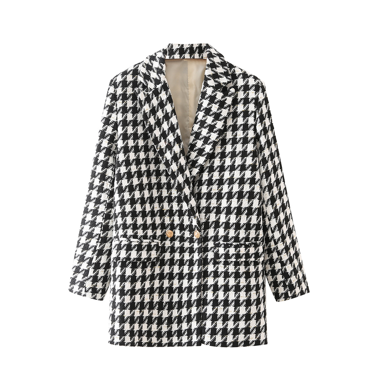 Houndstooth Double-Breasted Woolen Blazer Jacket NSXFL105306