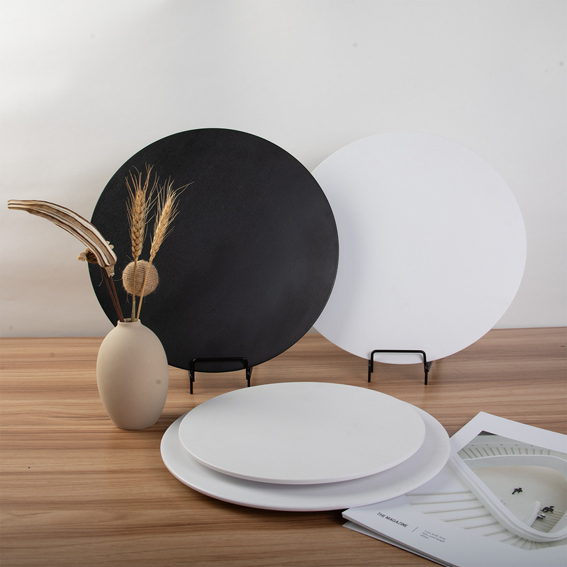 Melamine matte black and white round dinner plate, hotel western-style steak plate, simple modern home restaurant presentation flat plate