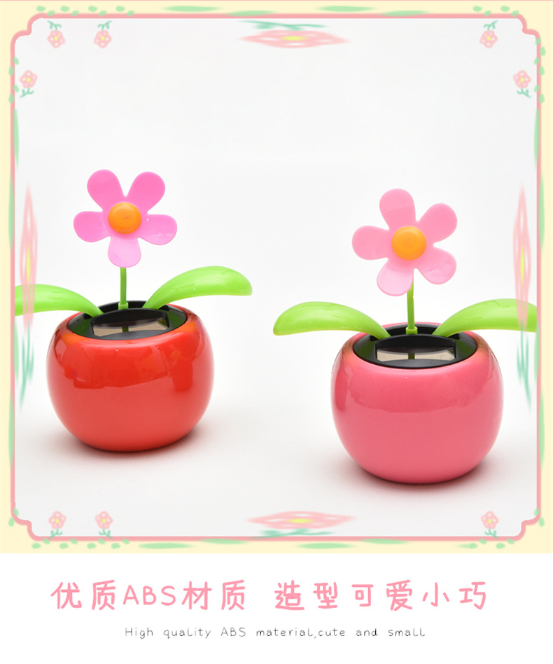 Creative and Cute Solar-Powered Little Bee Swinging on an Apple Cart Car Decoration Sunflower