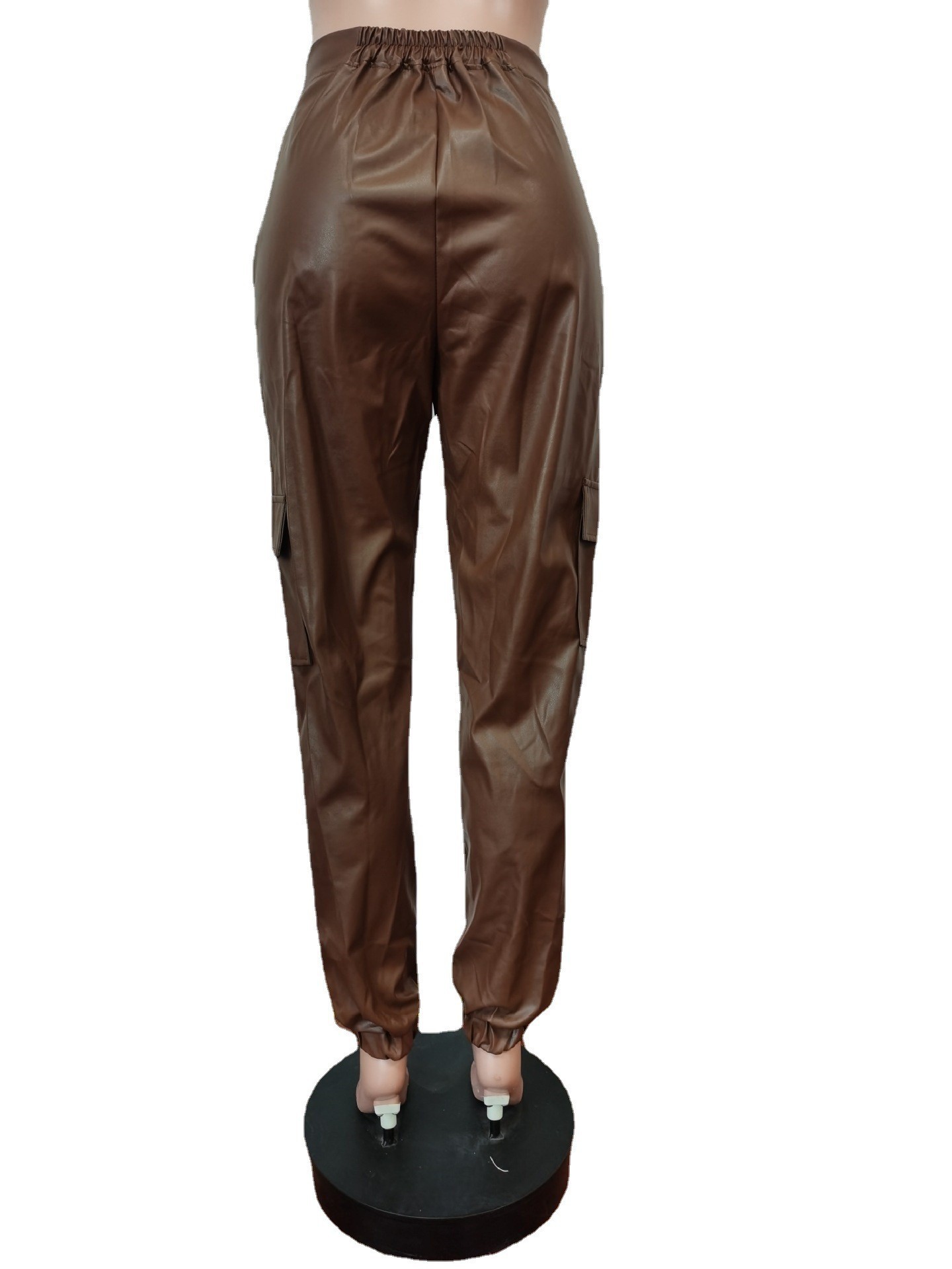455g Weight Full Length Pants Length Pu Fabric Type Mid Waist Waist Line Jogger Pants Pants Type Micro-Elastic Elasticity Casual Occasion Regular Fit Fit Type Solid Color Pattern Spring, Autumn Season Women's Gender Zipper Design Streetwear Style Women's Casual Streetwear Solid Color Full Length Zipper Jogger Pants 34