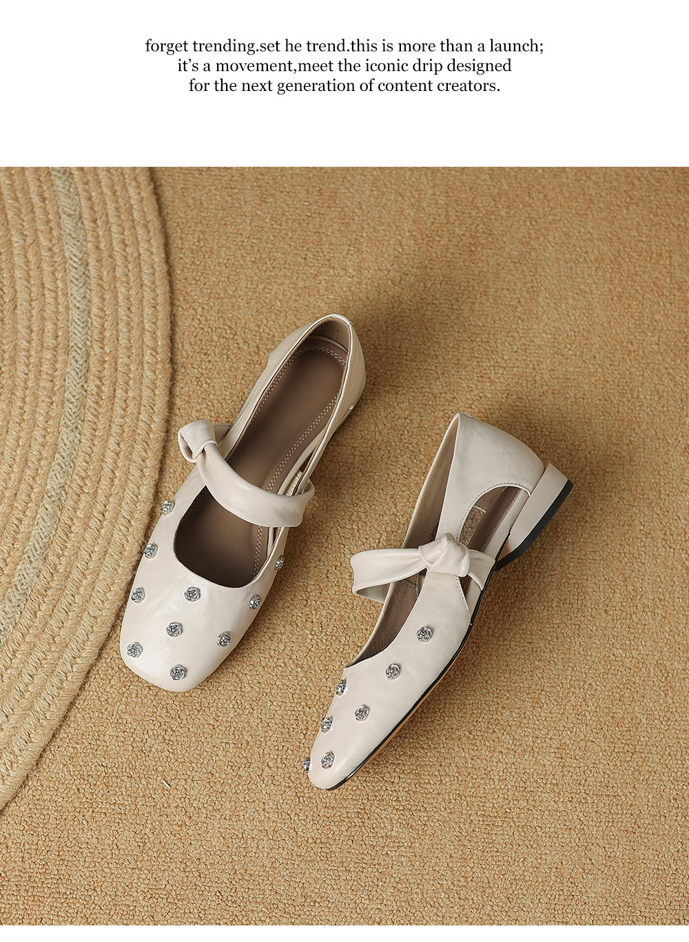 Sandal nữ da cừu đinh tán hoa rỗng mũi tròn kiểu ballet quai ngang đế bệt — đen chi tiết 19