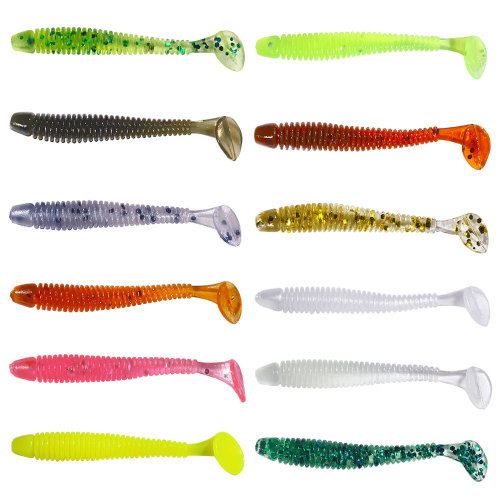 Threaded T-tail soft bait wholesale 50/bag Luya bait spiral root fishing small T-tail soft worm soft bait fake bait so033