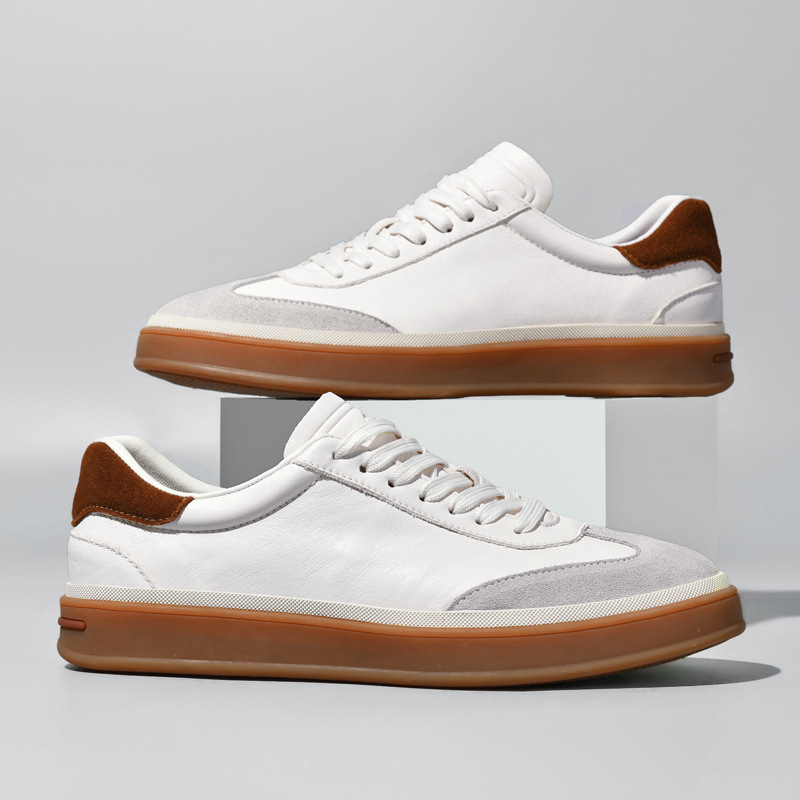 Retro lujoso ligero de cuero real, zapatos de moda retrógrados de alta calidad, zapatos de cuero blancos simples, zapatos de skate casuales cómodos