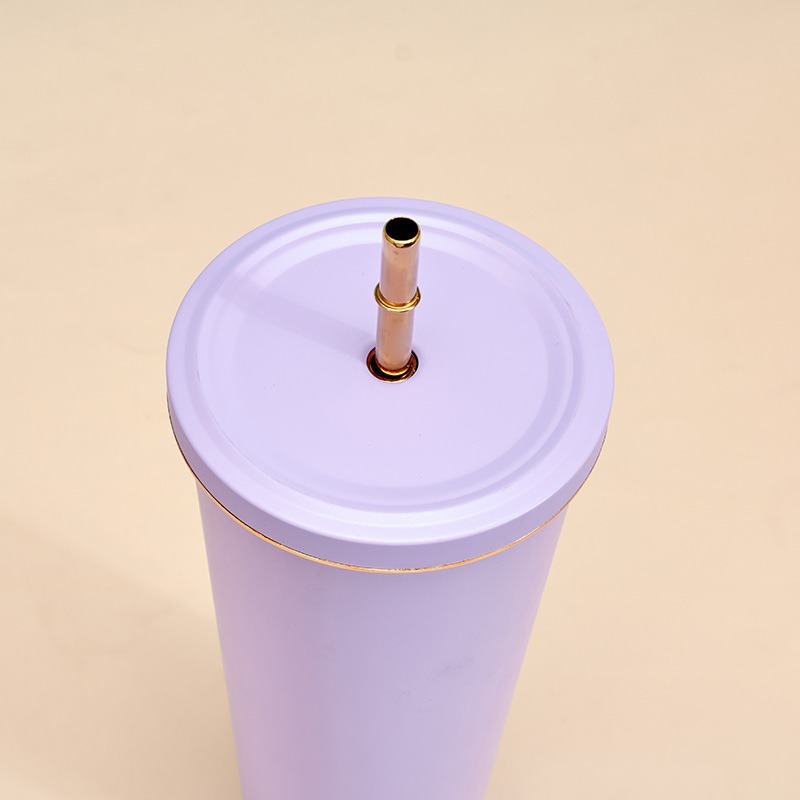 创意马克龙色金边吸管杯304不锈钢便携保温杯高颜值时尚咖啡杯|undefined