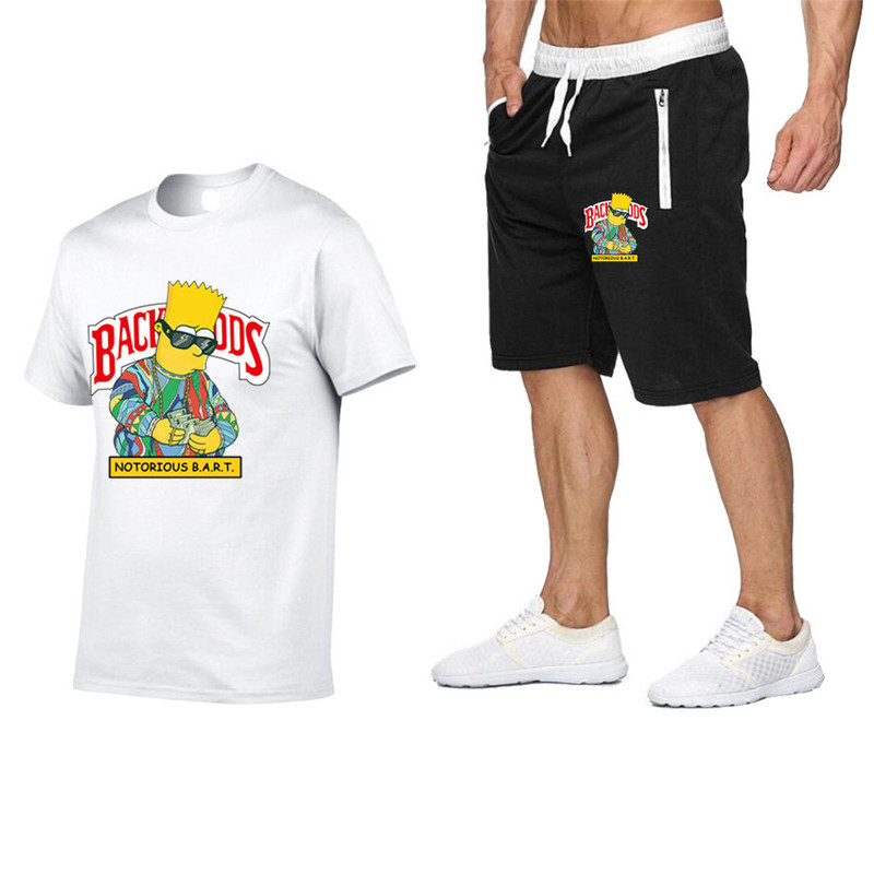 Independent station new 2022 new BACKWOODS printed hip hop men's T-shirt shorts men's short sleeve suit
