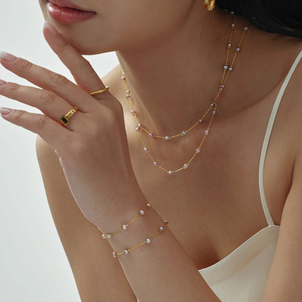 Collar de perlas de agua dulce ligero de lujo natural, calidad rara, collar rosa sin marcas, conjunto áspero en stock para mujeres