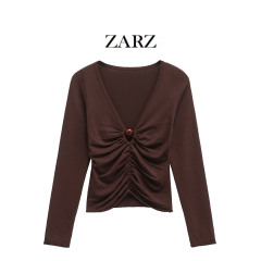 ZARZ自作欧米風新型女装クラシックファッションボール飾りニットフリップトップ3920480