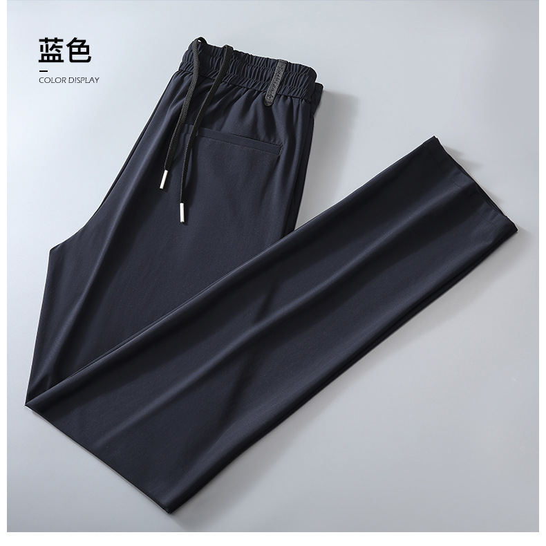 High-end ice silk casual dress pants for men, summer lightweight, breathable, drawstring, non-ironing straight-leg stretch business casual pants pic 13