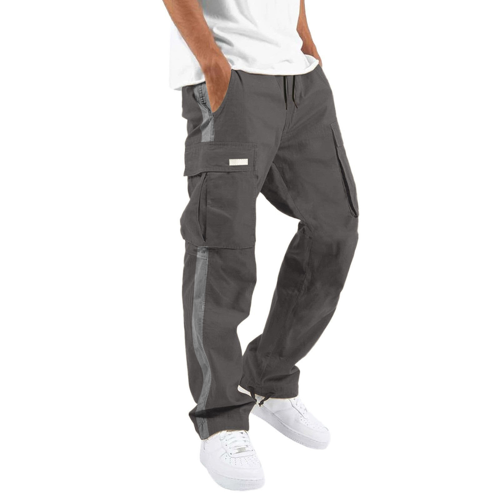 Pantaloni da lavoro nuovi da uomo Pantaloni casual con coulisse e tasca a blocchi di colore_voghion.com