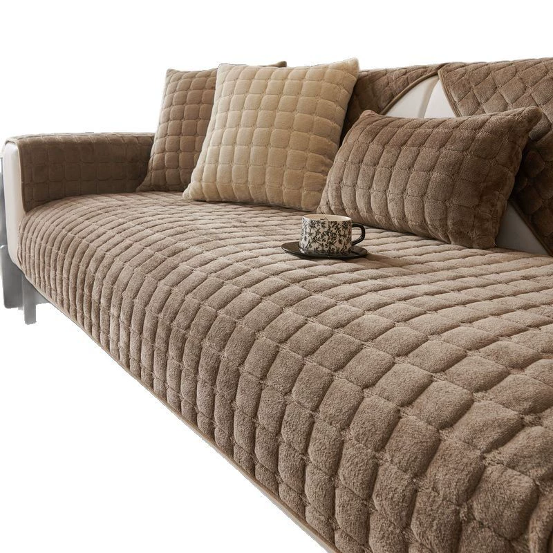 Flannel Plush Sofa Cover, Increased Thickness Non-Slip, Cushion & Pillowcase Options, 70–110 cm