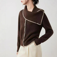 【绒冬织语】复古围巾领撞色毛衣女2025冬设计感慵懒毛针织衫