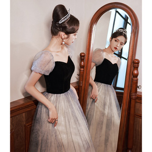 Evening dress women's niche high-end elegant annual meeting vocal music art exam host adult ceremony light luxury high-grade black