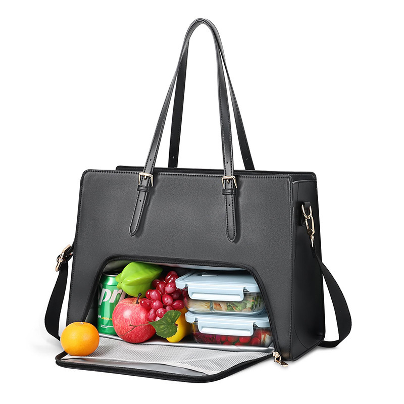 New Handbag Laptop Shoulder Bag with Insulated Lunch Compartment Pu Leather Computer Briefcase