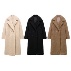 ZA外国貿易卸売り秋冬の新型婦人服の大襟が厚くなって、子羊の毛が長いコートをつかむ