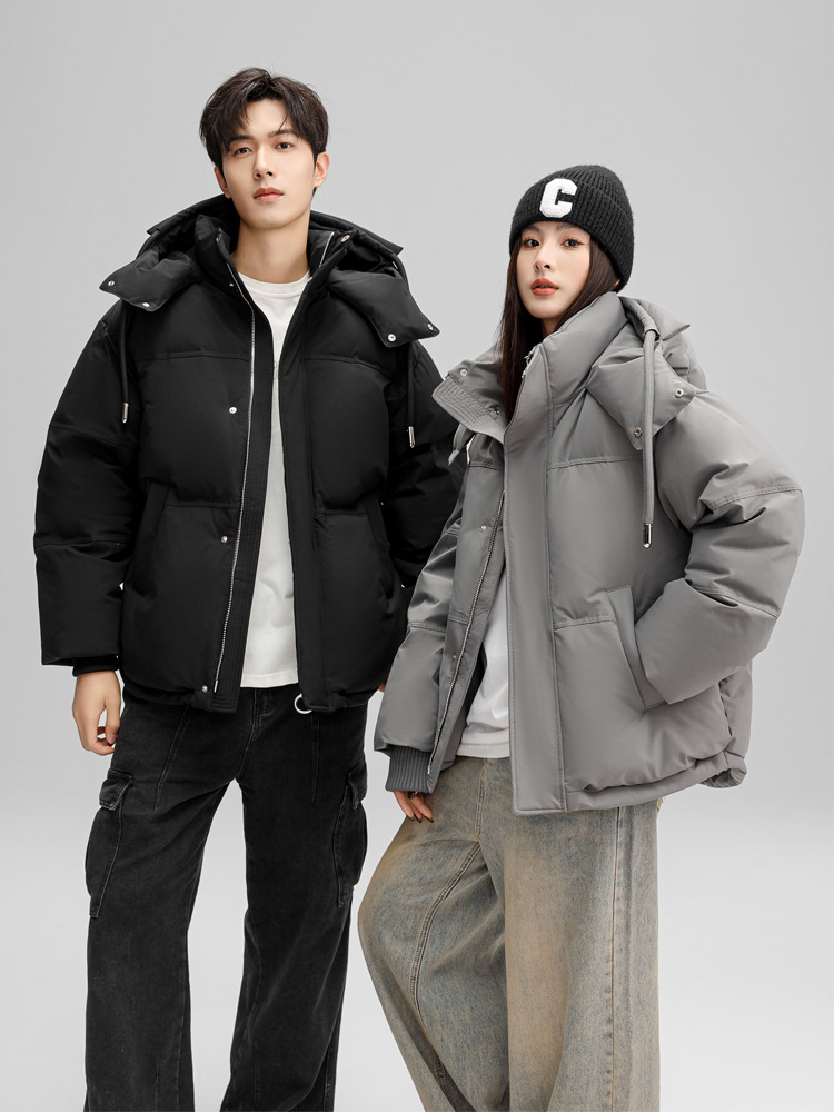 Love same style white label down jacket men and women couple thickened short hooded loose fashion bread coat warm coat