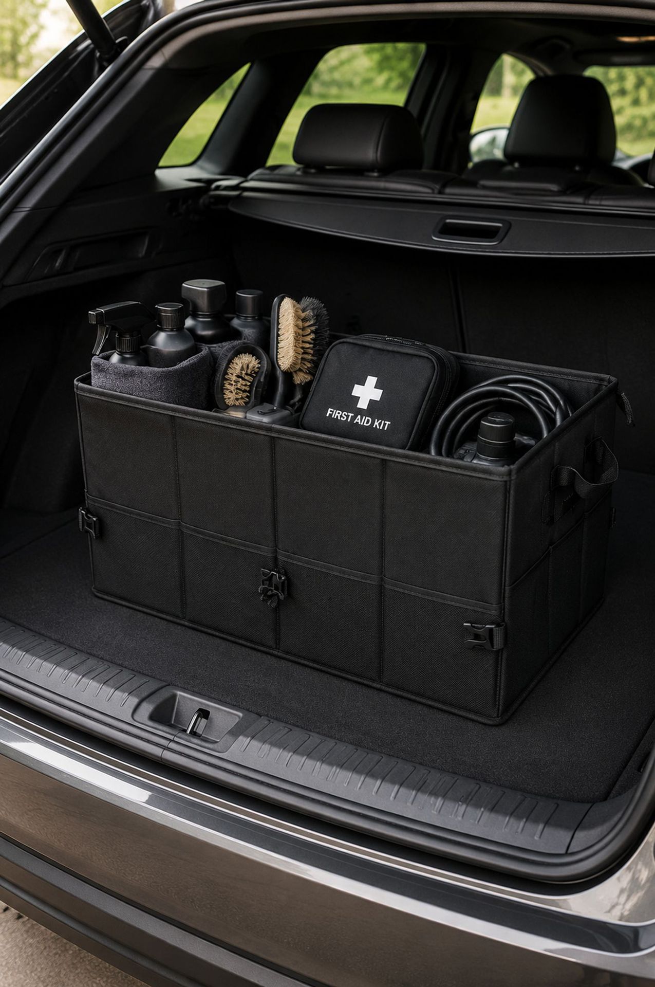Amazon car trunk storage box with lid, foldable compartment organizer, large capacity for home and car use