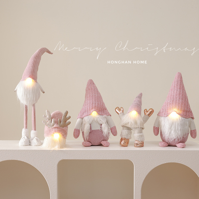 Decoraciones transfronterizas de Navidad decoraciones de escritorio con luces rosa encantadoras muñecas de Navidad sin cara decoración de ventanas de viejos