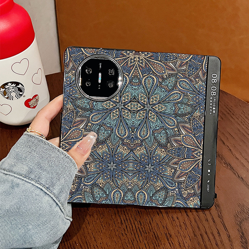 Vintage Pattern Suitable for Huawei Matex6 Mobile Phone Case New Matex5 Flip Leather Case National Style MateX6 Collection Edition Advanced Folding Screen Female MateX3 Ethnic Protective Case Creative Personality Male