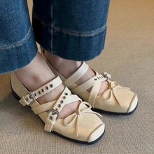 羊皮版~法式复古芭蕾风方头玛丽珍鞋女交叉扣真皮运动小皮鞋单鞋