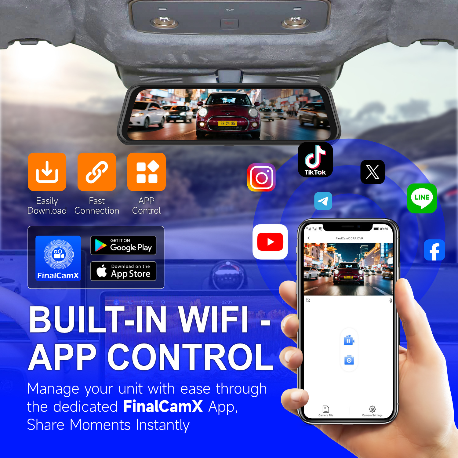 Dual-lens 10inch full-screen carplay night vision metal casing streaming rearview mirror dashcam